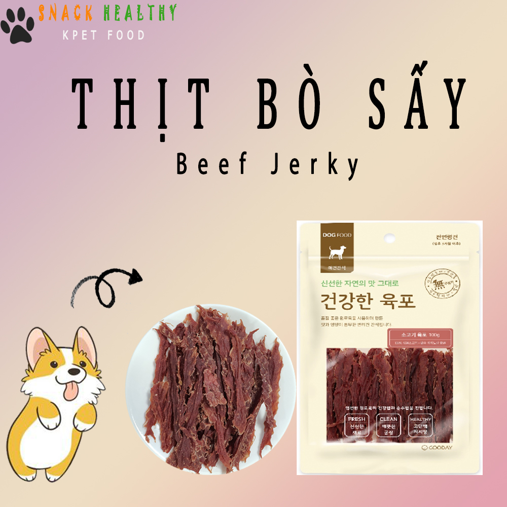 BÁNH THƯỞNG CHO CHÓ - Bò Sấy - Health Jerky Beef - Made in Korea - 100g