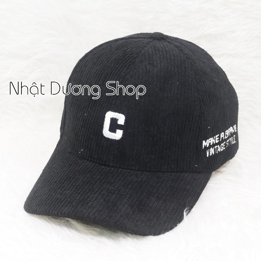 Mũ lưỡi trai ️ Nón kết thêu chữ C - Chất liệu nhung đũa cao cấp form unisex nam nữ.
