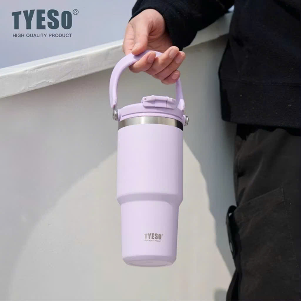 Cốc giữ nhiệt TYESO TS-8827 750ml tay cầm công thái học Chống tràn &amp; Giữ nhiệt 12 tiếng