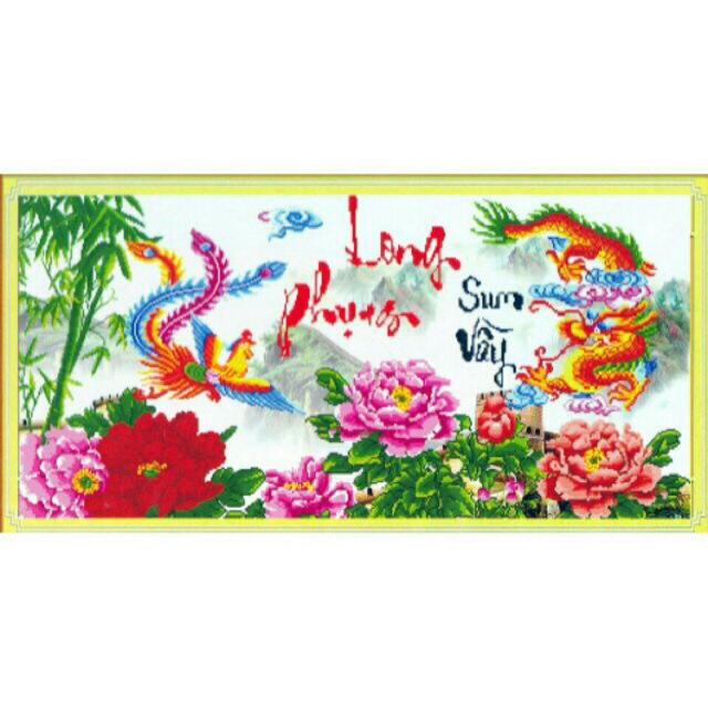 Tranh đính đá-LONG PHỤNG SUM VẦY 130x60cm>chưa đính