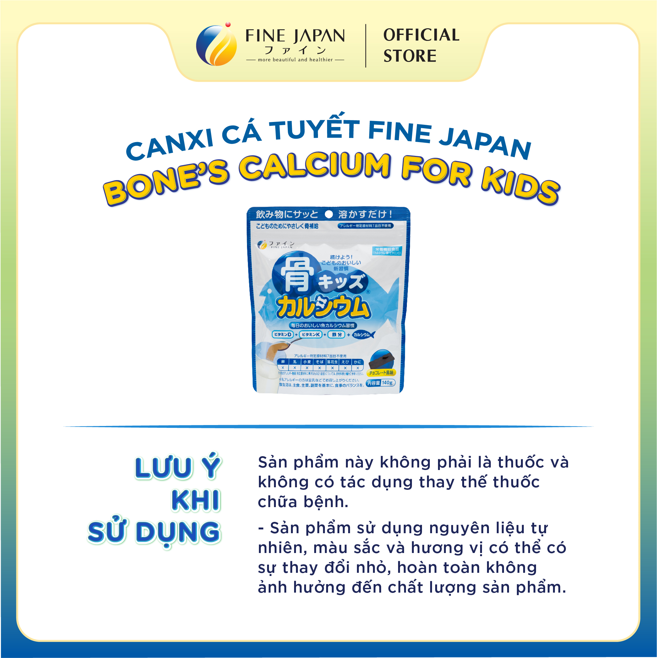 Bột Canxi Cá Tuyết Fine Bone's Calcium For Kids Gói 140G Bổ Sung Canxi Phát Triển Chiều Cao