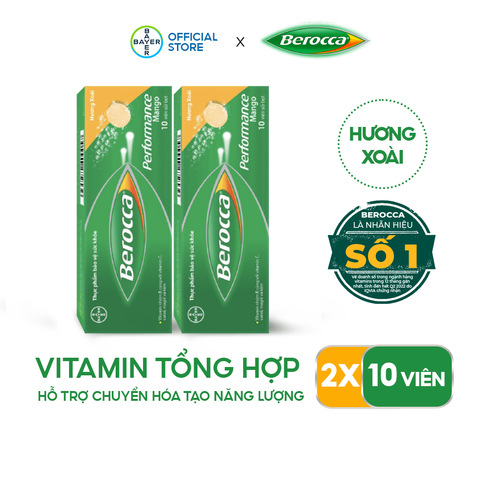 Bộ 2 Hộp Viên Sủi Bổ Sung Vitamin Berocca Performance Mango 10 Viên/Hộp