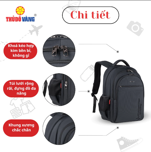 852 THỦ ĐÔ VÀNG Balo Nam Nữ size to Đi Làm, Đi Học, Đi Du Lịch bảo vệ Laptop 17 inch chống sốc BL852