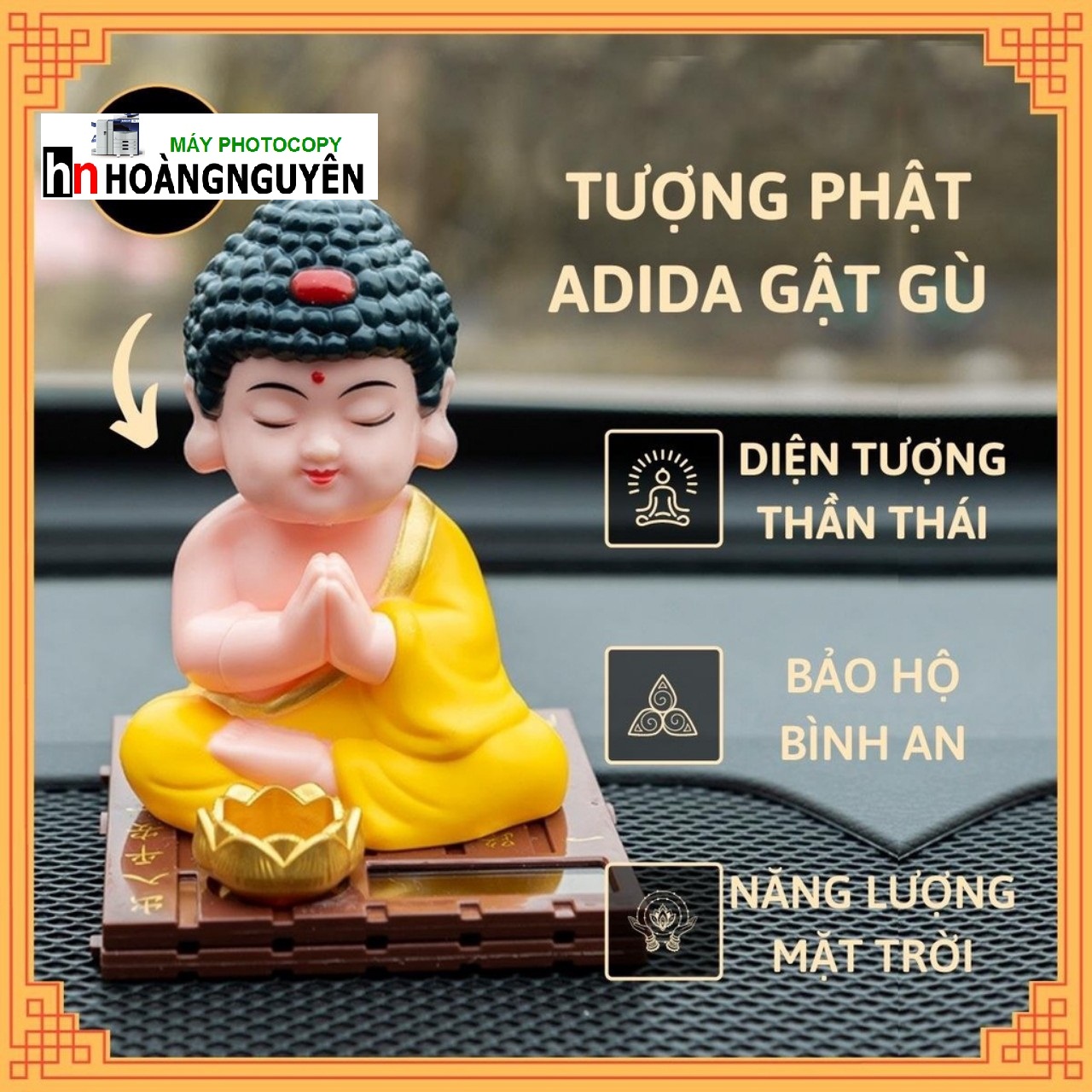 PHẬT A DI ĐÀ GẬT ĐẦU DÙNG NĂNG LƯỢNG MẶT TRỜI PHỤ KIỆN TRANG TRÍ Ô TÔ BÀN THỜ CÚN