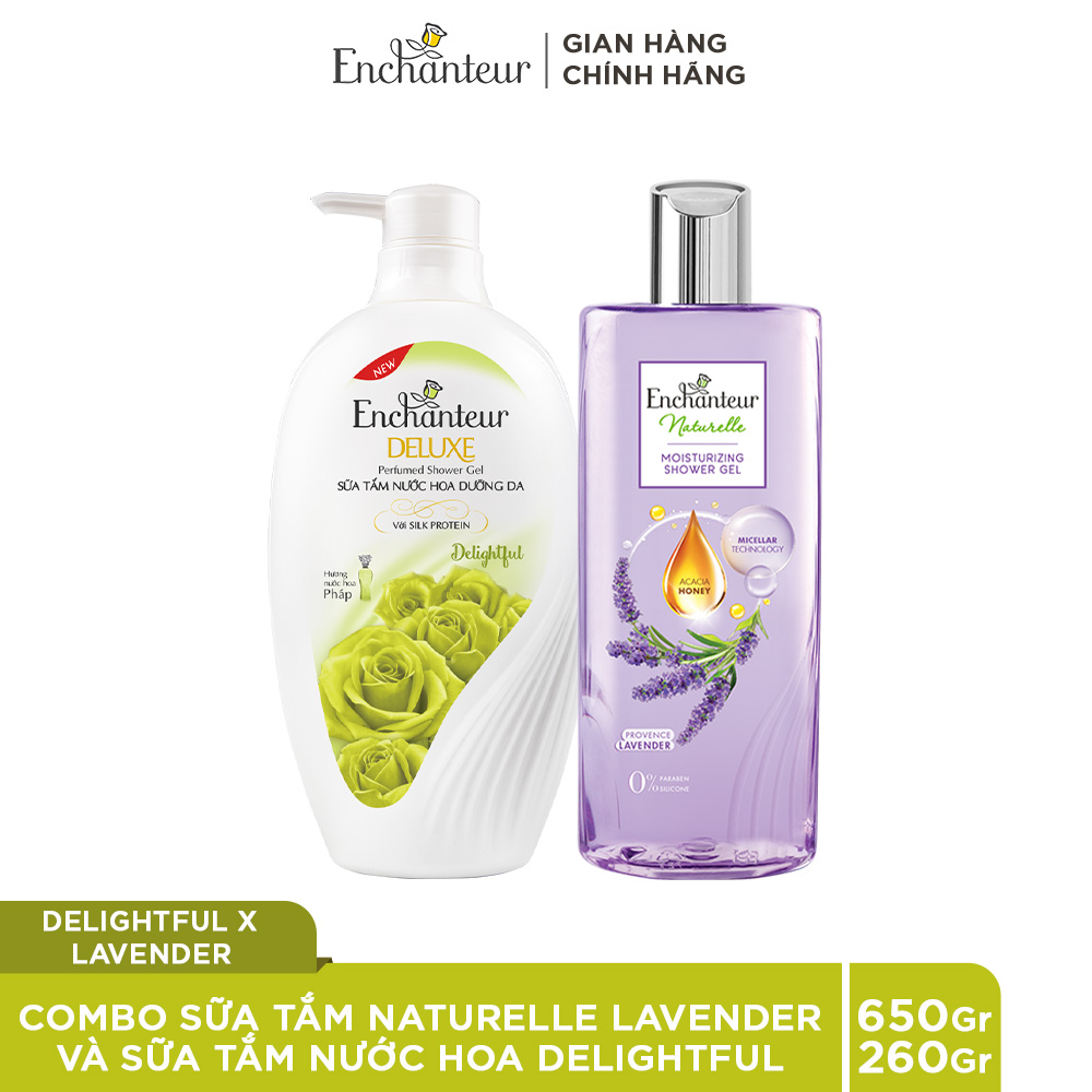 Combo Sữa tắm Enchanteur Naturelle hương hoa Lavender 260g + Sữa Tắm Nước Hoa Dưỡng Da Delightful 650G