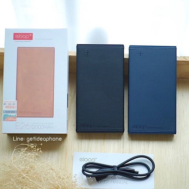 Pin dự phòng Eloop E26 chính hãng, 12.000mAh, bọc da, 2 cổng USB