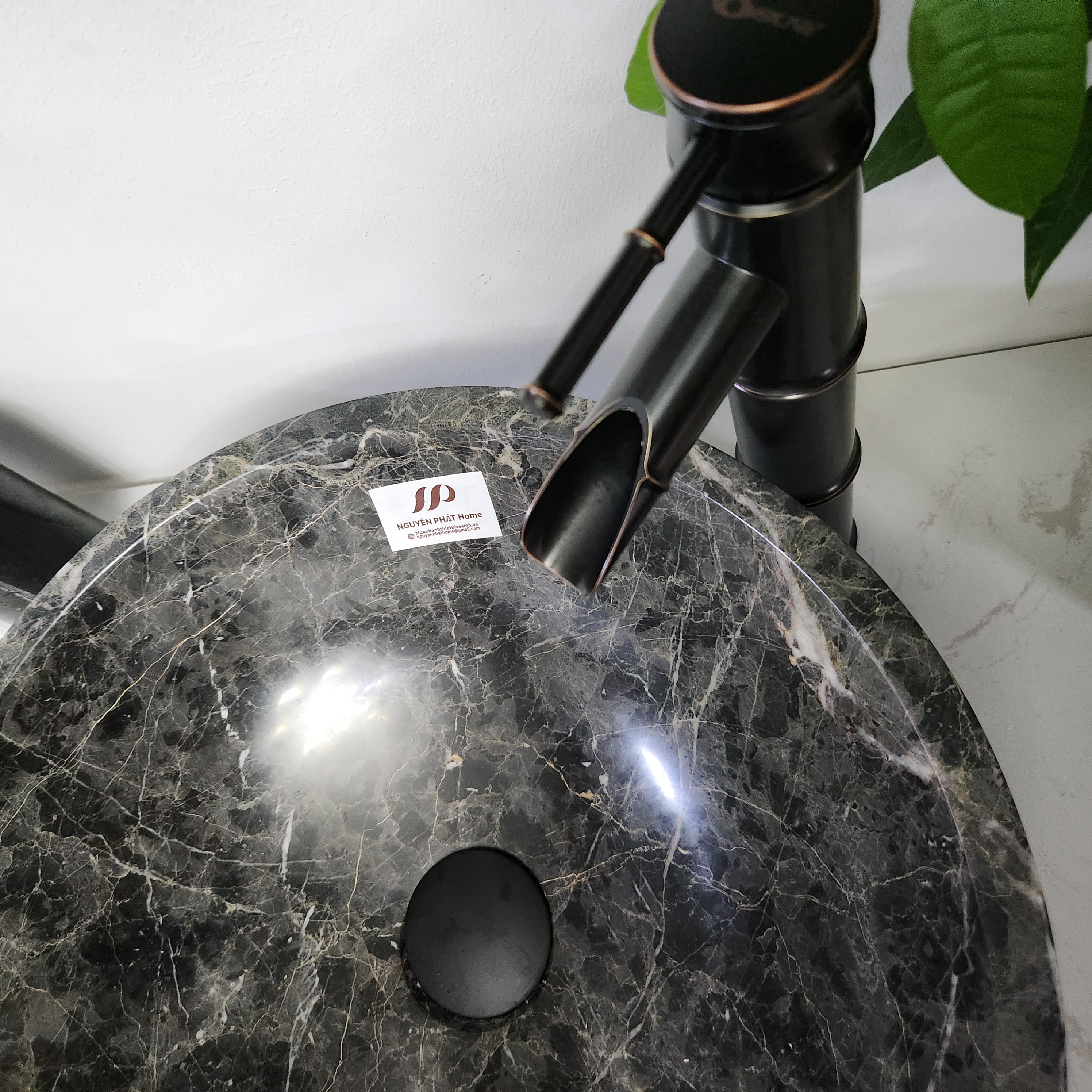 Lavabo đá đặt bàn cao cấp, Chậu đá tự nhiên đen nâu