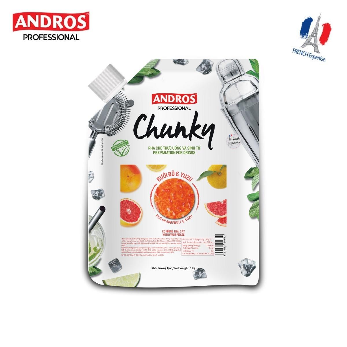 ANDROS - CHUNKY Bưởi đỏ &amp; Yuzu - Nguyên liệu pha chế - Mứt trái cây - Túi 1kg