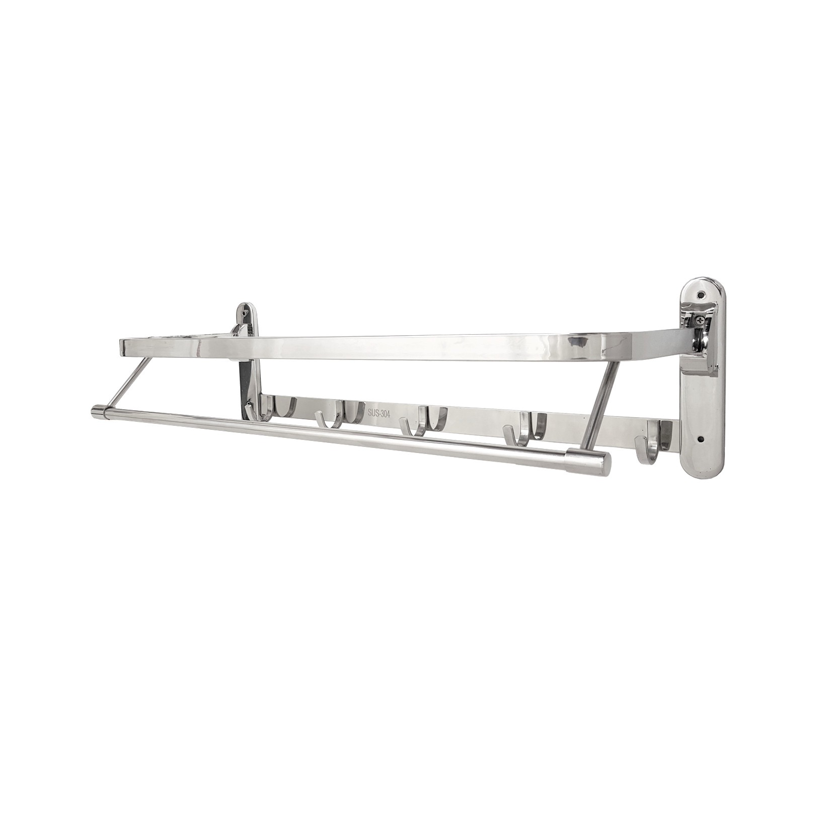 Máng khăn đôi gấp có móc inox 304 dạng bo cong