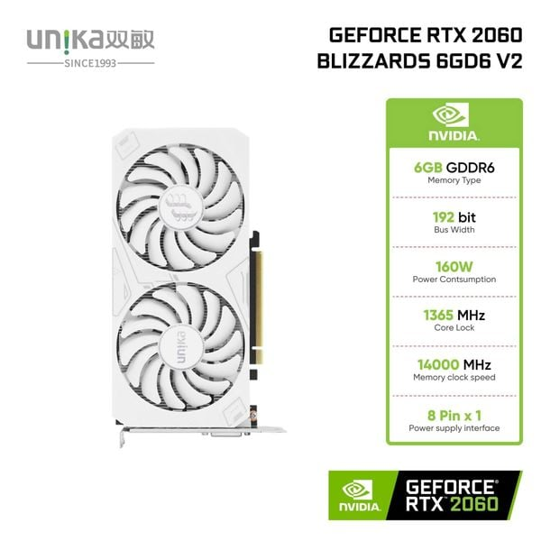Card Màn Hình VGA UNIKA GeForce GTX 2060 BLIZZARDS 6G D6 V2 Trắng – Hàng Chính Hãng