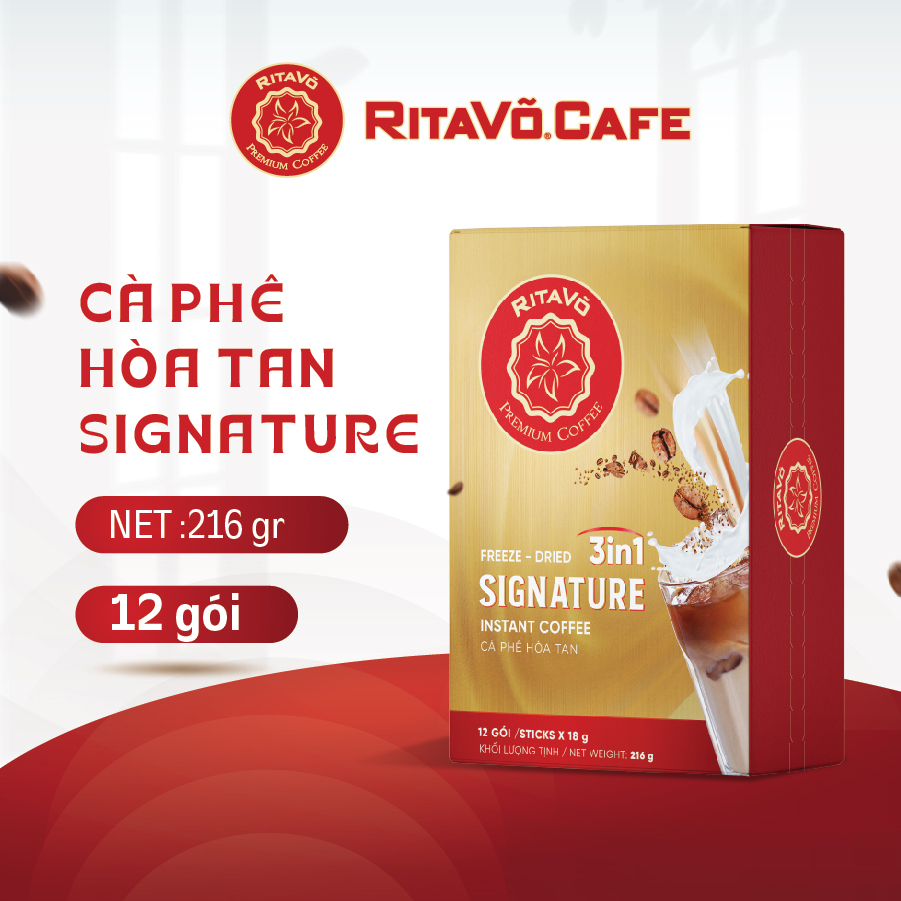 Cà phê hoà tan Rita Võ Cafe 3in1 signature [Hộp 216g x 12 gói]