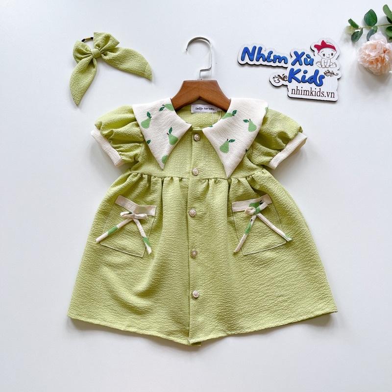 Váy Màu Xanh Cốm Cúc Ngọc Bé Gái 4 - 28kg Chất Đũi Xốp Mềm