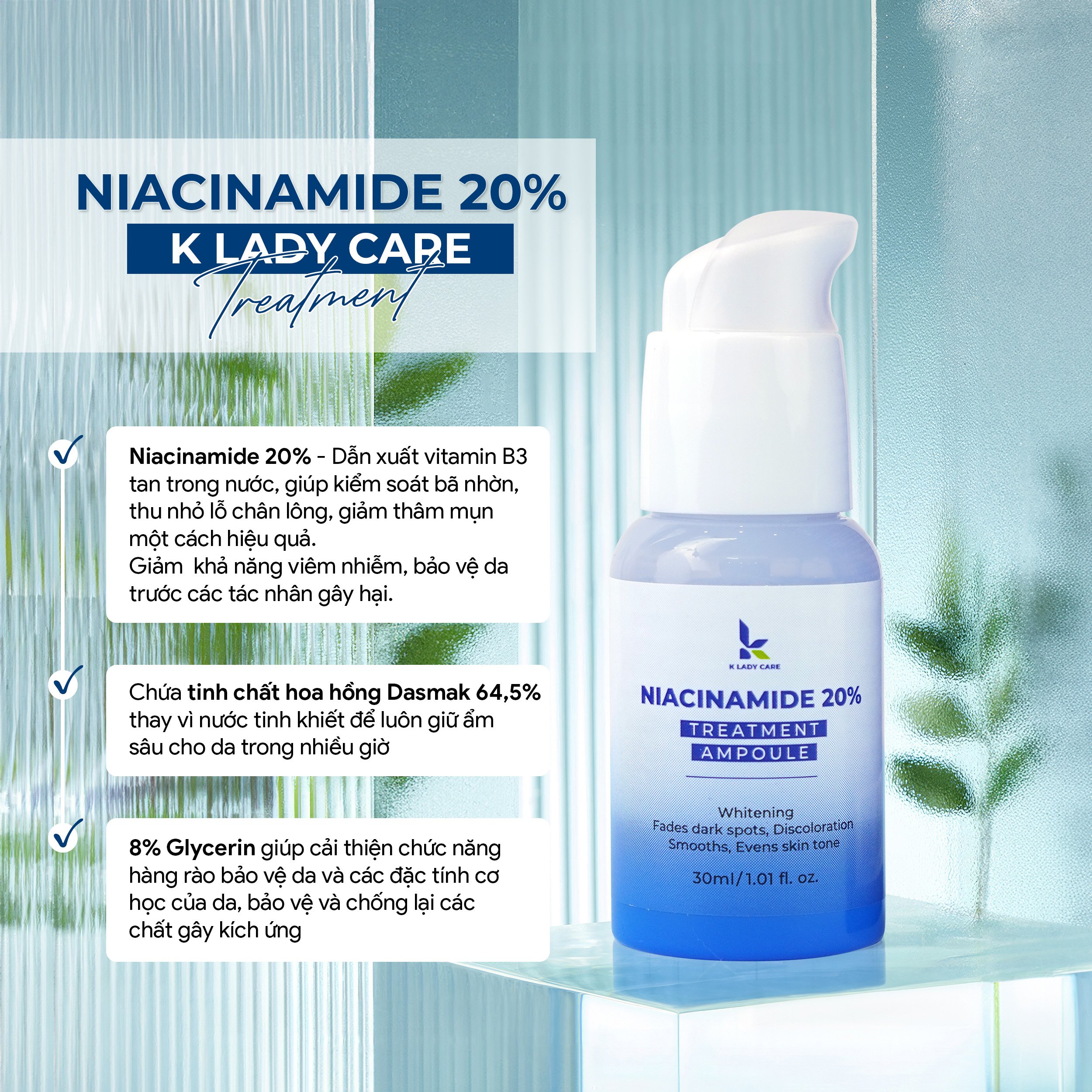 Tinh chất B3 niacinamide 20% K LADY CARE cải thiện lỗ chân lông sáng da 30ml