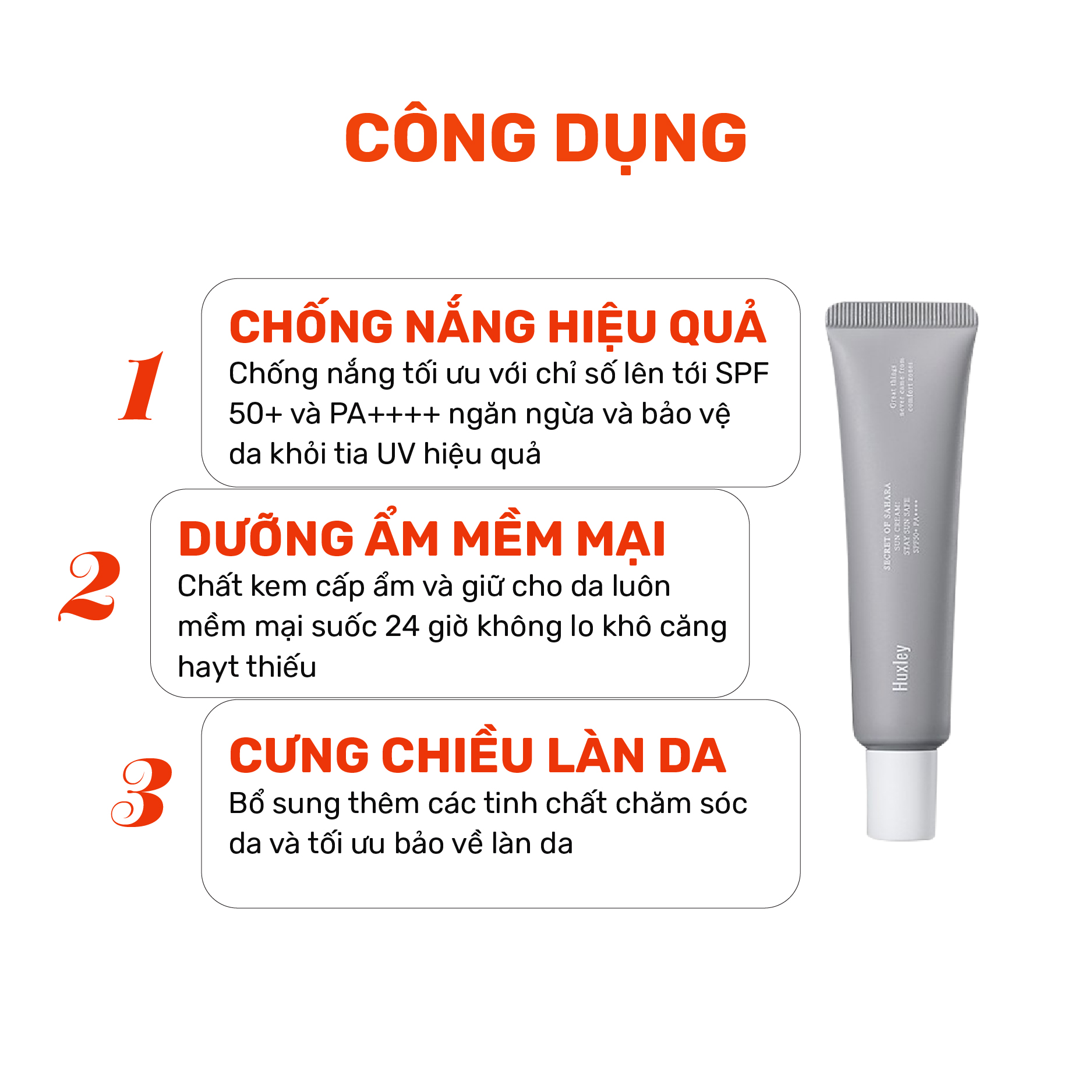 Kem chống nắng mịn nhẹ bảo vệ da chống lão hóa Huxley Sun Cream Stay Sun Safe SPF50+/PA++++ 35ml