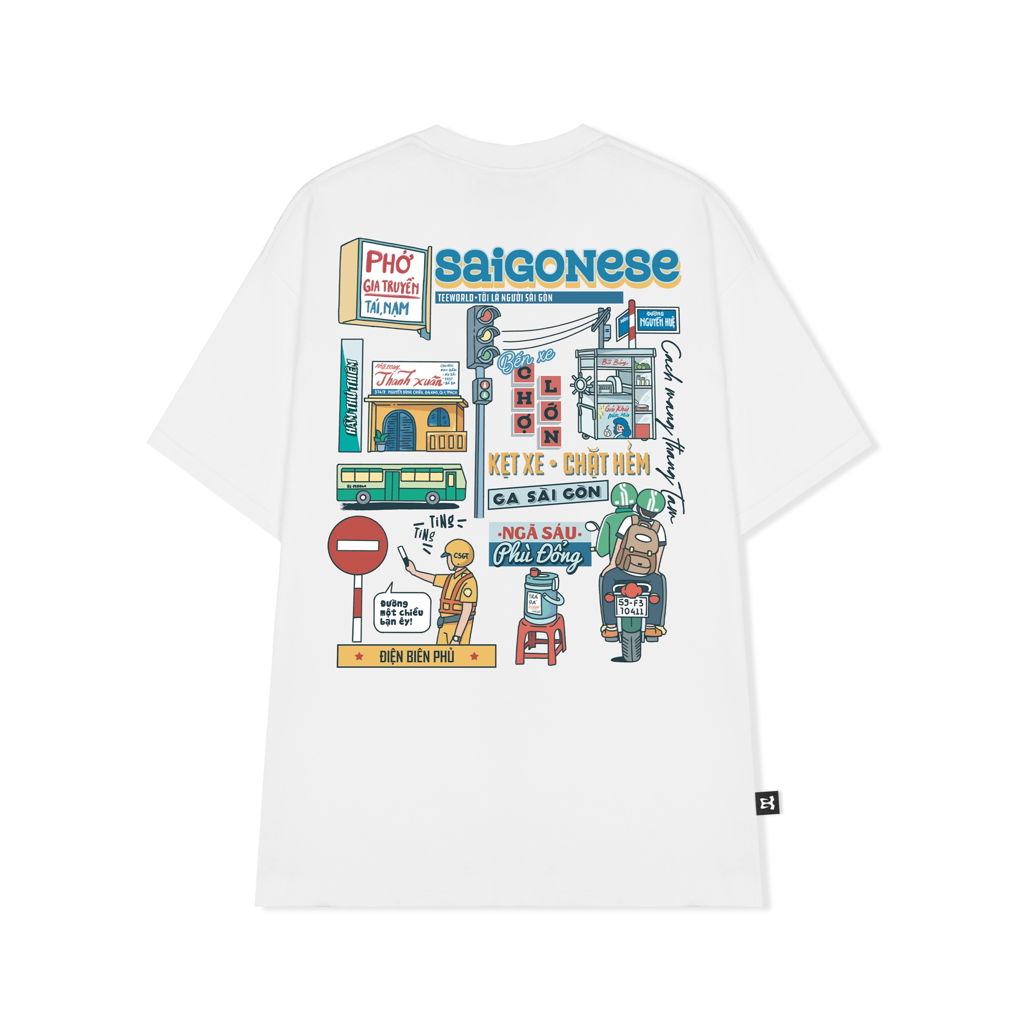 Áo Thun Teeworld Saigon Traffic T - Shirt Trắng Đen Form Rộng Unisex Nam Nữ - M - Trắng