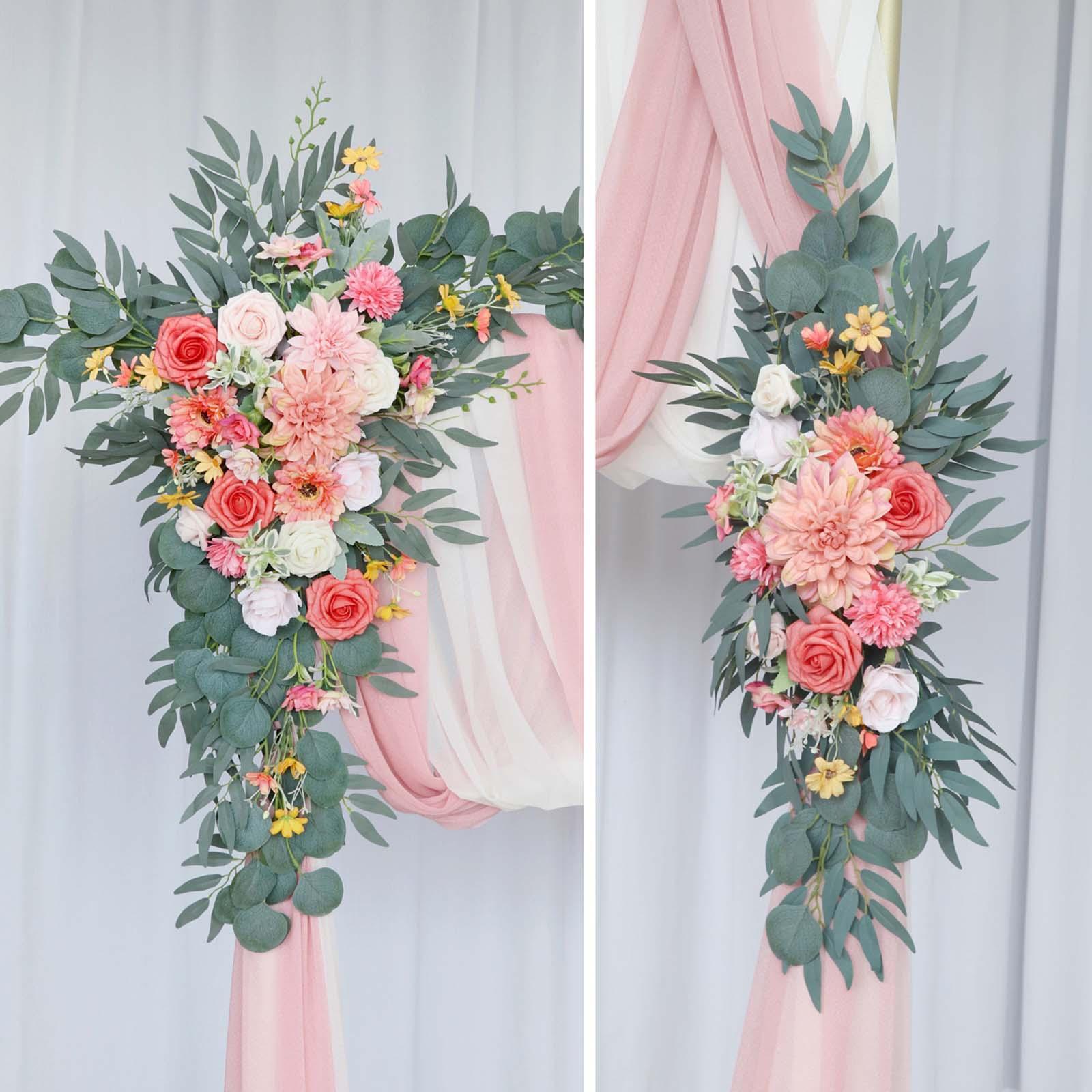 2Pcs Wedding Arch Flowers Garland Wreath Centerpiece Green Leaves Floral Arrangement Artificial Floral Swag Arch Decor for Party Wedding