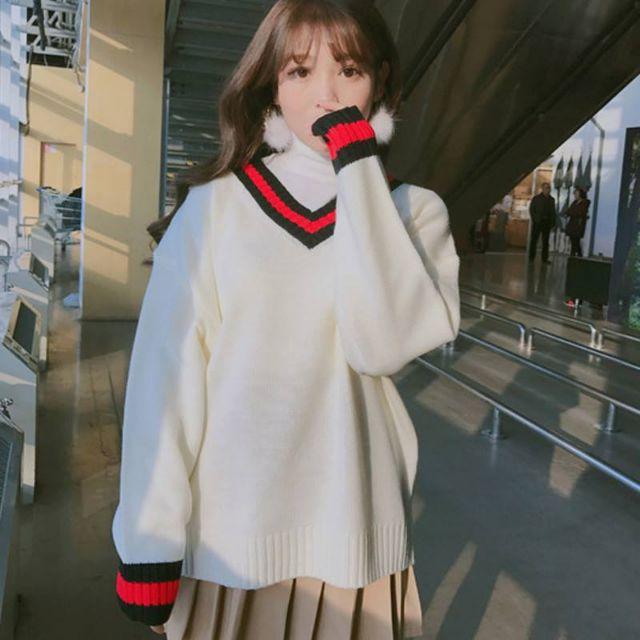 Áo len viền cổ tay kẻ sọc ulzzang