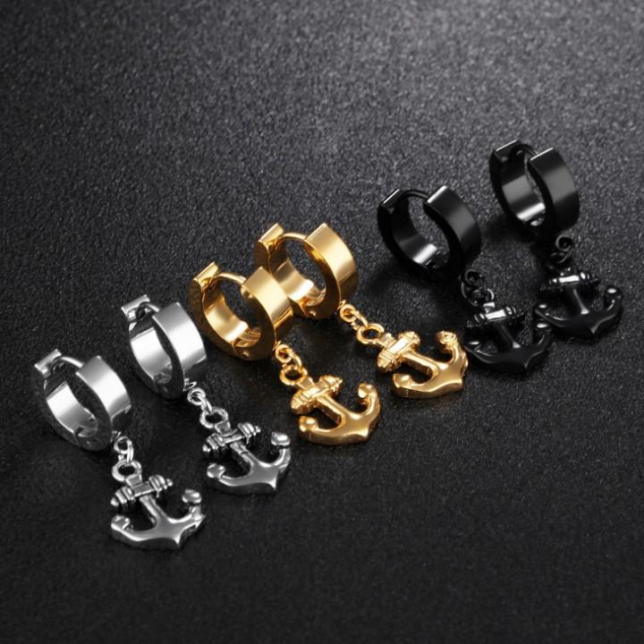 Bông Tai Nam Tòn Ten Hình Mỏ Neo Chất Liệu Thép Titan Ko Rỉ TT 1505 - 1 Cặp