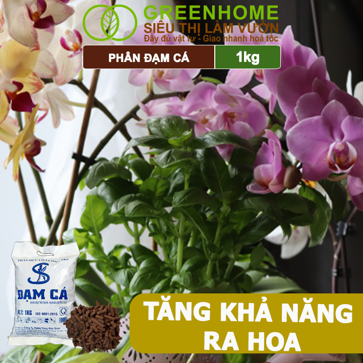 Phân Đạm Cá Greenhome, Bao 1kg, Viên Nén, Hữu Cơ Vi Sinh Bón Rau, Quả