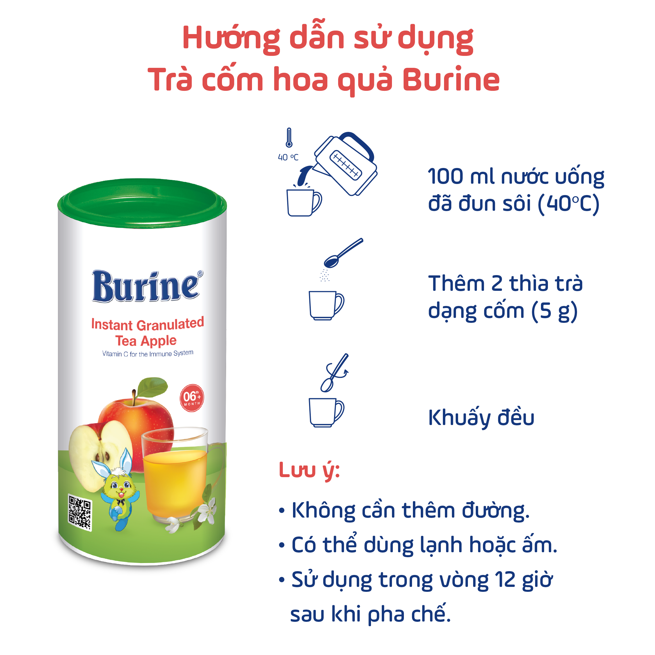 Trà cốm hoa quả Burine dinh dưỡng dành cho bé - Vị Táo Tây giúp hỗ trợ giảm viêm họng, táo bón (Không dành cho trẻ dưới 6 tháng tuổi)