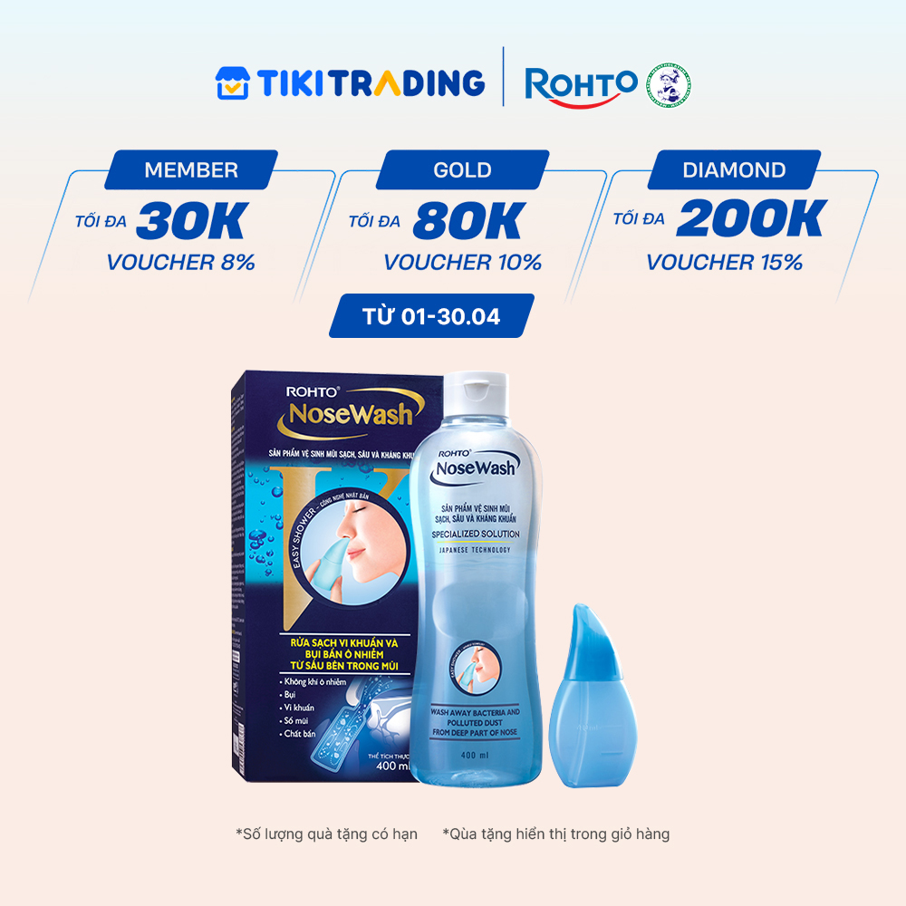 Bộ sản phẩm rửa mũi tiện dụng Rohto NoseWash (1 bình vệ sinh mũi Easy Shower + 1 chai dung dịch 400ml)