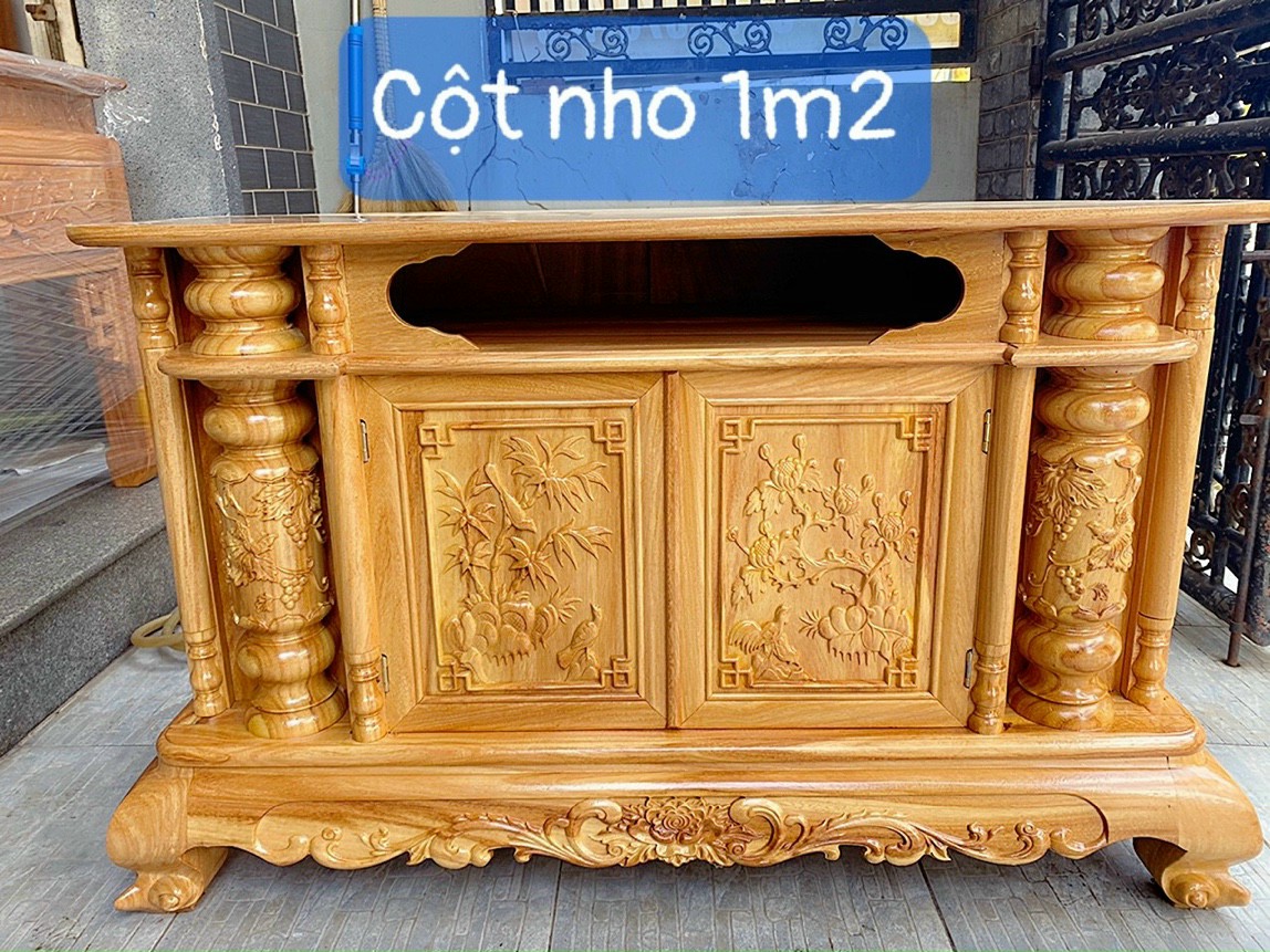KỆ TIVI CỘT NHO GỖ GÕ NGANG 1M2