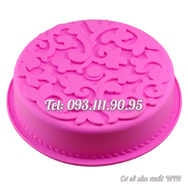 Khuôn silicon làm đế bánh, rau câu hình tròn hoa văn kiểu - Loại 28 cm – Mã số 1141