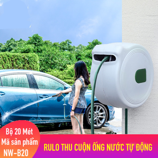 Bộ vòi tưới cây, vòi rửa xe  thu cuốn ống tự động 20 mét ống trong lô cuốn và 2 mét cấp nước ngoài NW-B20