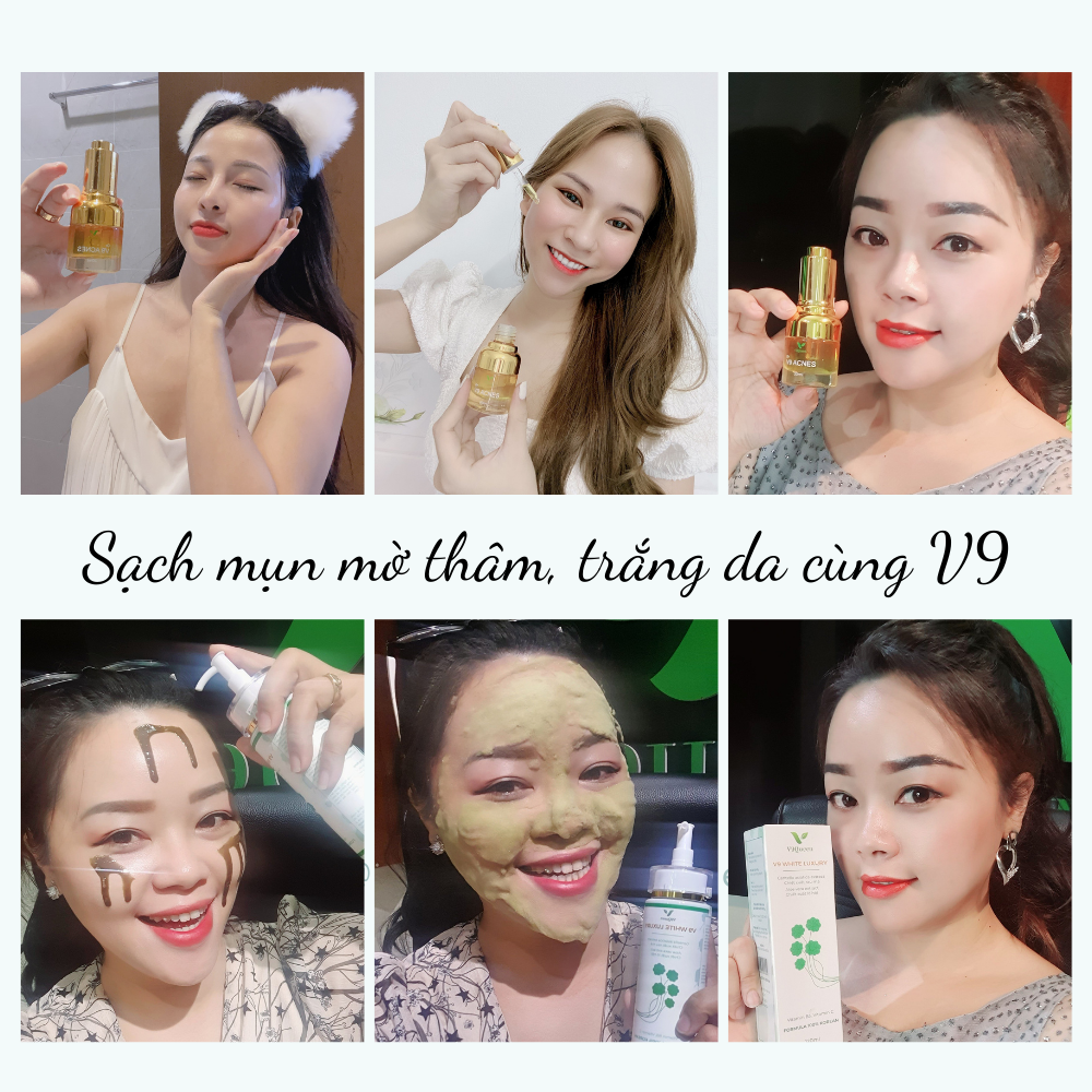 Bộ Đôi Xóa Mụn, Mờ Thâm Nám, Dưỡng Trắng Da V9Queen