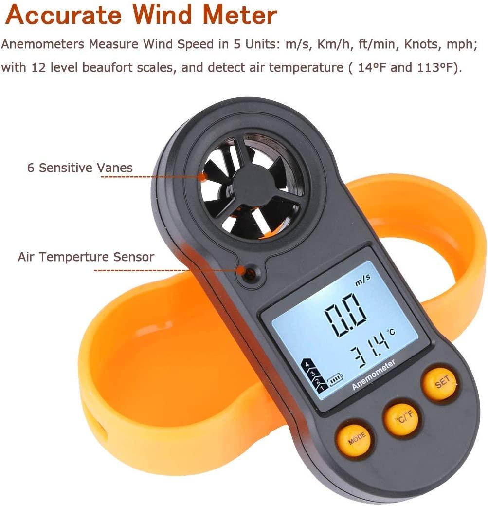 Máy đo gió kỹ thuật số, Máy đo tốc độ gió, Máy đo tốc độ dòng khí để đo tốc độ / nhiệt độ gió, để chụp ảnh, HVAC, Bay bằng máy bay không người lái, Lướt sóng, Câu cá