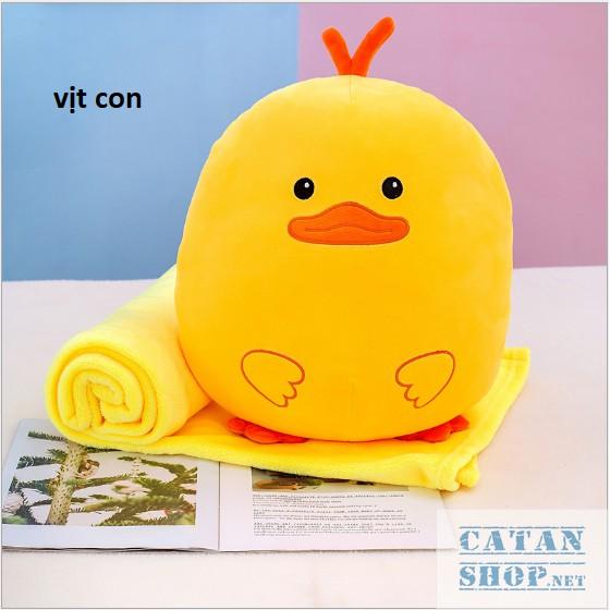 Gối mền tròn cute 3 trong 1 chất nỉ nhung cực mịn, hàng loại 1, bộ chăn gối văn phòng, gấu bông kèm mền GM80-Tron