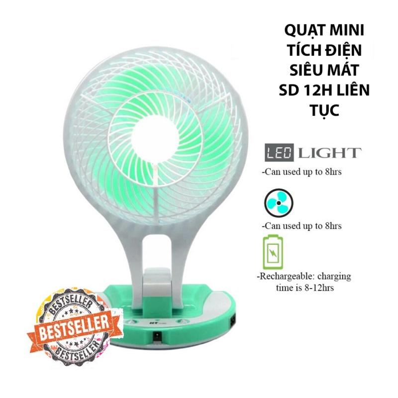 Quạt sạc tích điện gấp gọn kèm đèn led