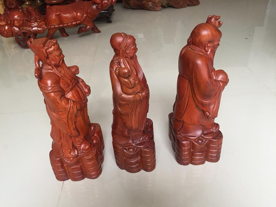 Bộ ba tượng phước lộc thọ, gỗ hương ta việt nam, cao 30cm