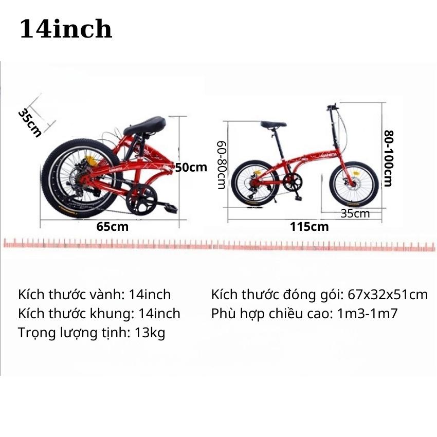 Xe Đạp Thể Thao 5 Tốc Độ Khung Carbon Siêu Nhẹ Sanhema Full 2 Phanh Đĩa, Xe Đạp Gấp 14-16inch