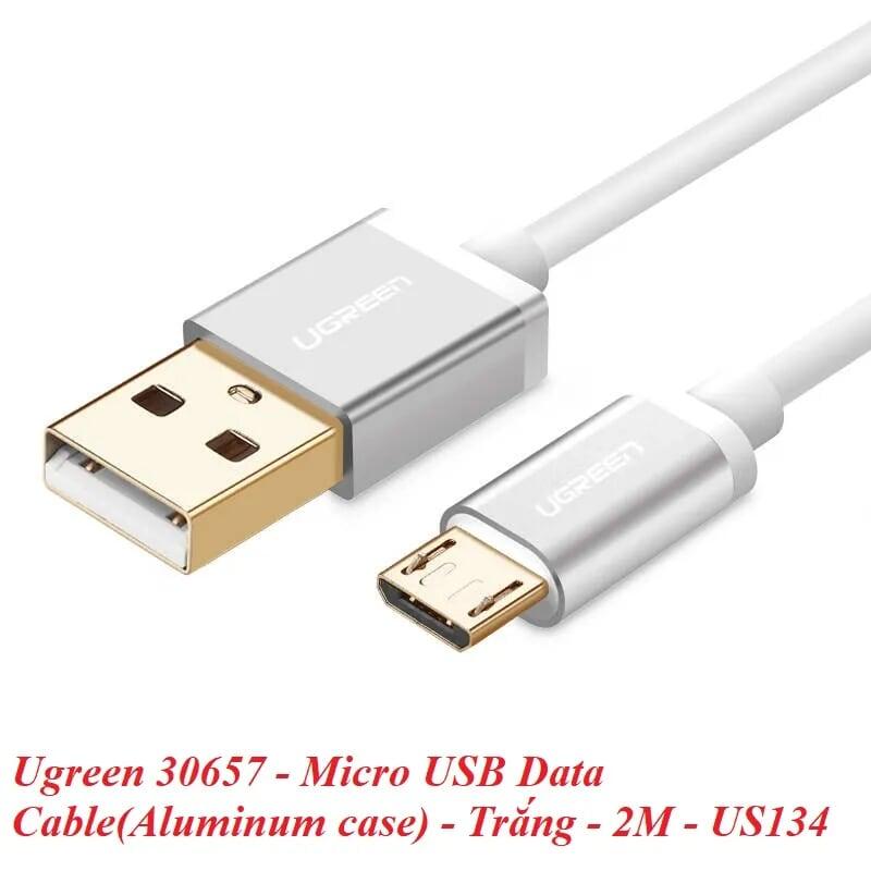 Ugreen UG30657US134TK 2M màu Trắng Cáp sạc truyền dữ liệu USB 2.0 sang MICRO USB đầu mạ vàng - HÀNG CHÍNH HÃNG