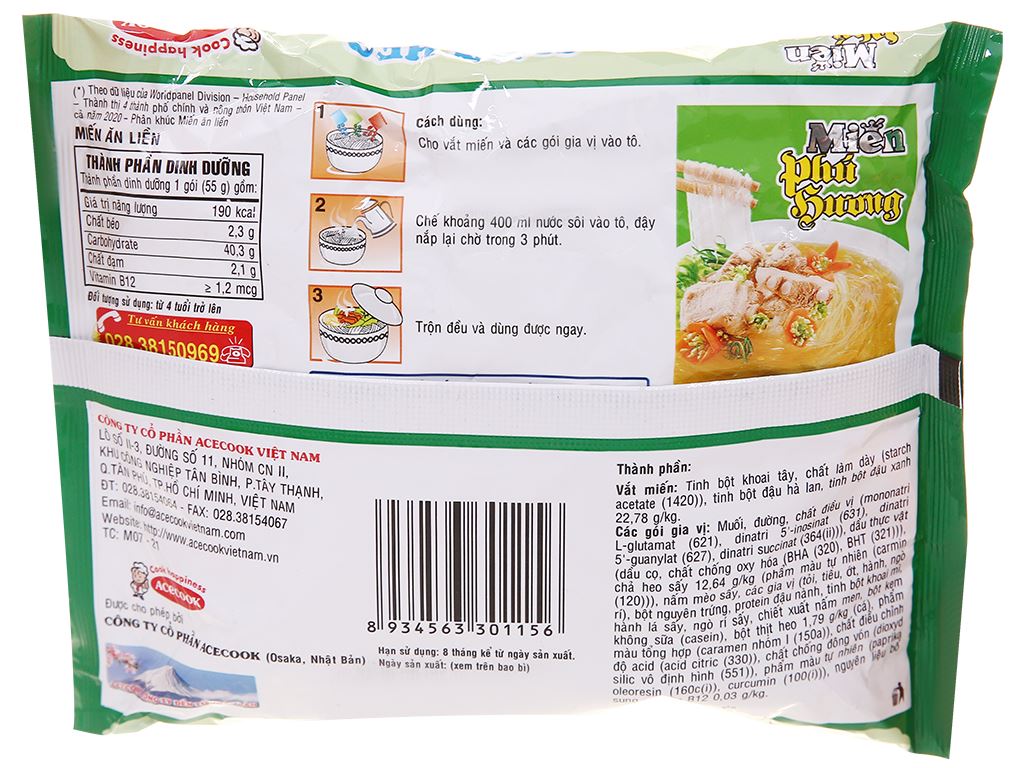 Thùng 24 Gói Miến Gói Phú Hương Hương Vị Sườn Heo 55g  Acecook