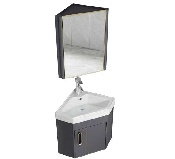 Bộ tủ chậu lavabo phòng tắm bằng nhôm màu xám hoặc trắng treo ở góc tường sử dụng tối ưu không gian