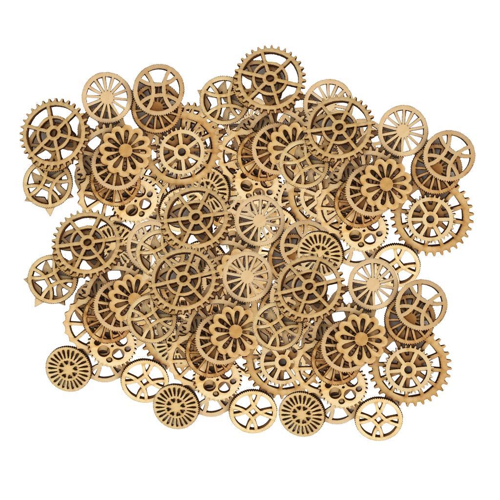 200pcs Mini Unfinished Wood Gear Shape Embellishments for DIY Wooden Crafts