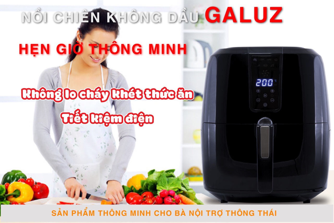 Nồi chiên không dầu Galuz GLA 616, công suất 1800W, dung tích 5.2L, bảng điều khiển điện tử, giỏ chiên chống dính tháo rời linh hoạt, hàng chính hãng