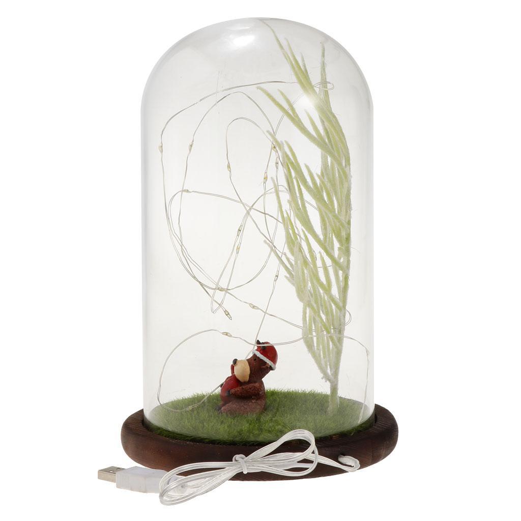 Home Office LED Night Light Table Desk Lamp Glass Cover Wood Base Warm