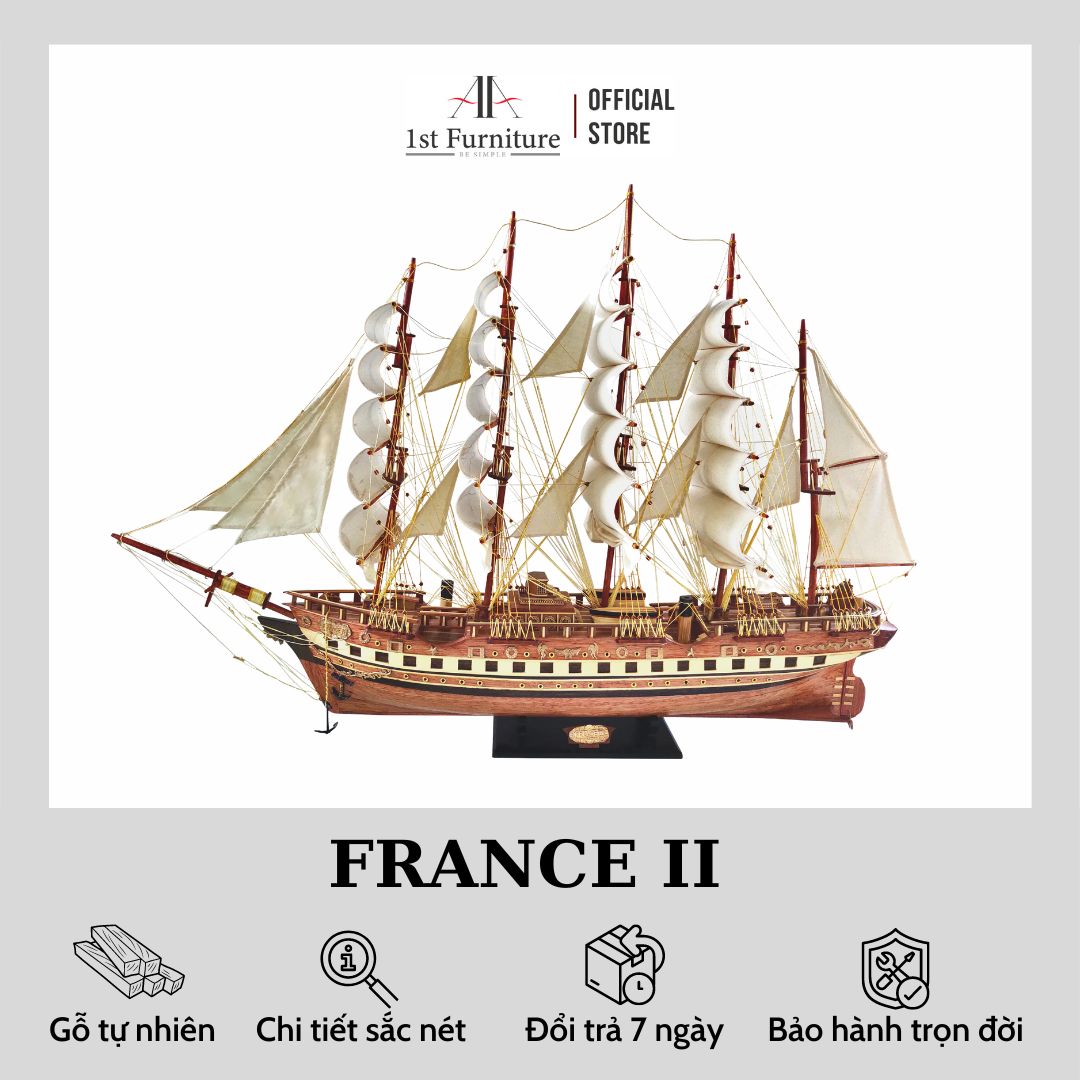 Mô hình Thuyền Cổ FRANCE II cao cấp, mô hình gỗ tự nhiên, lắp ráp sẵn, quà tặng sang trọng 1st FURNITURE