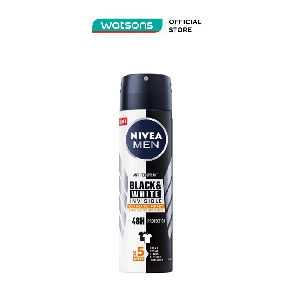 Xịt Ngăn Mùi Nam Nivea Men Anti-Perspirant Black &amp; White Invisible Ultimate Impact 150ml