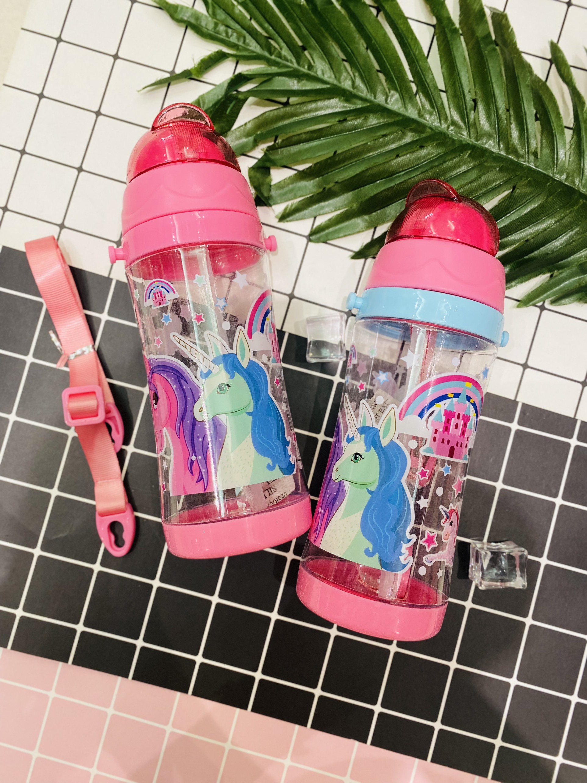 Bình nước ống hút 450ml hình Unicorn siêu cưng cho bé gái - B1313652UX
