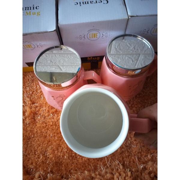 Cốc sứ nắp gương _ Ly sứ tráng gương