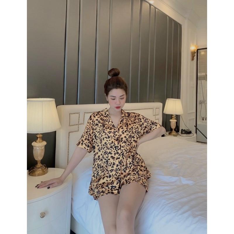 BỘ LỤA PIJAMA ĐÙI BEO VÀNG XINH