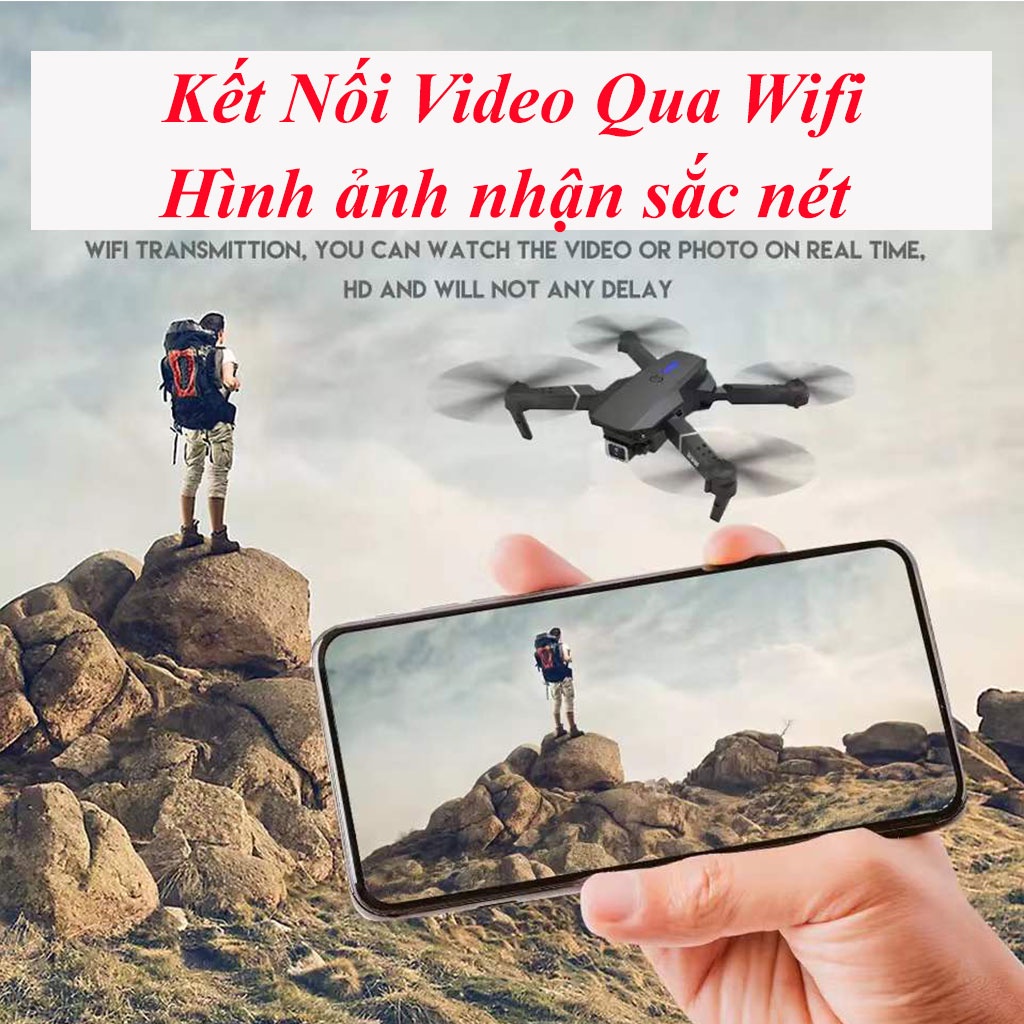 Flycam E88 Pro 2 camera kép , Drone camera mini 4K wifi mắt quang cân bằng khi bay, ảnh truyền trực tiếp về điện thoại, Fly cam giá rẻ, Máy bay flycam, Máy bay camera mini 4K,