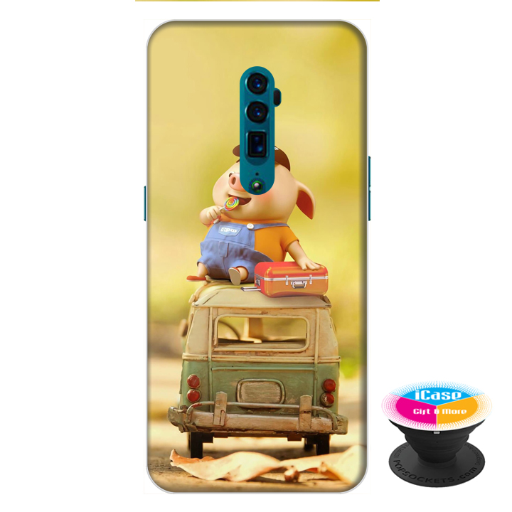 Ốp lưng điện thoại Oppo Reno 10X Zoom hình Heo Con Ham Ăn tặng kèm giá đỡ điện thoại iCase xinh xắn - Hàng chính hãng