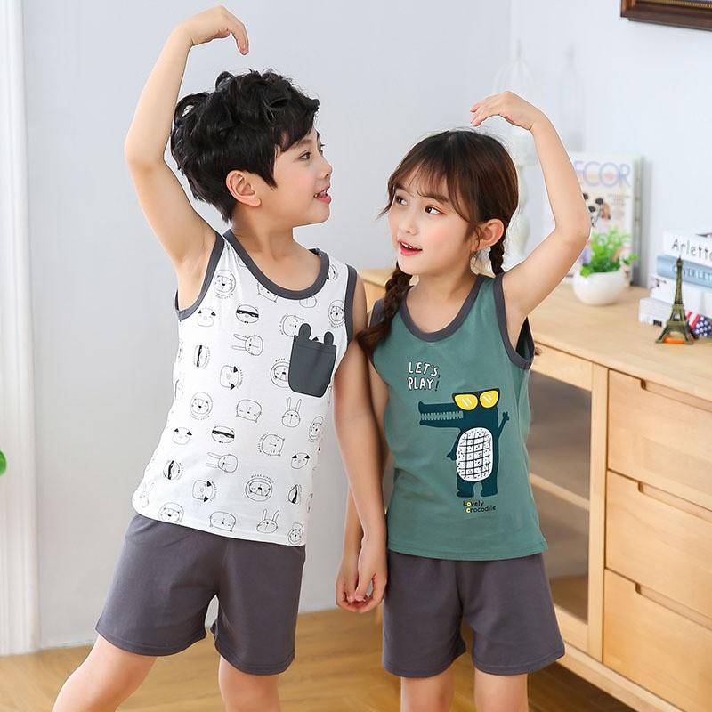 Đồ bộ sát nách cho bé trai và bé gái phối hoạt hình
