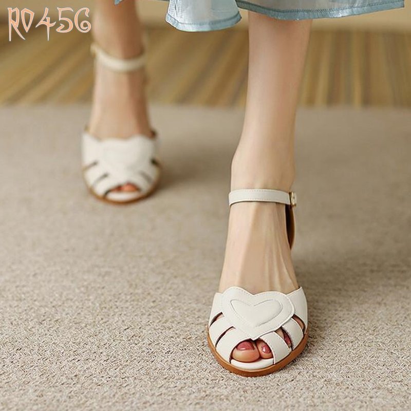 Giày sandal nữ cao gót 5 phân hàng hiệu rosata hai màu hồng trắng ro456
