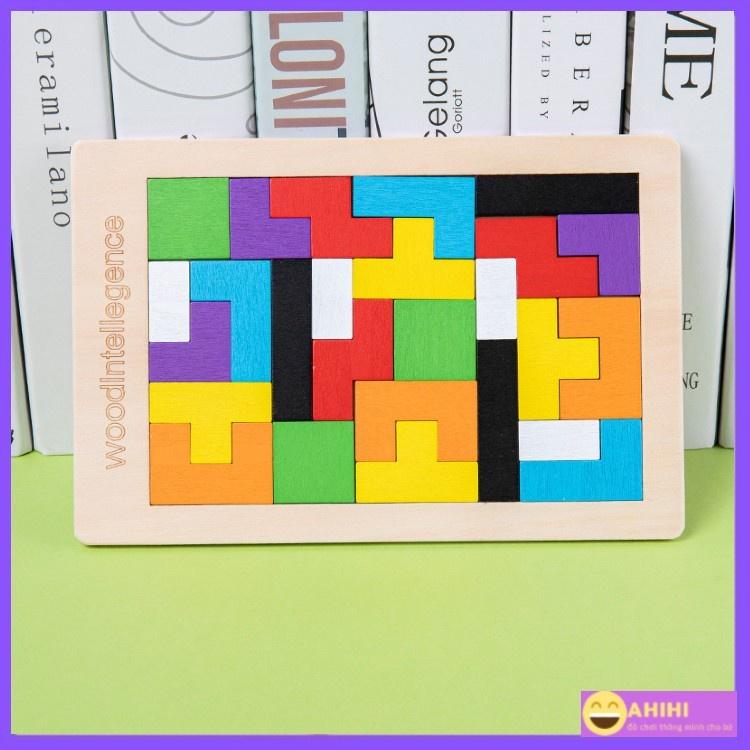 Bộ bảng gỗ ,Bộ Xếp Hình Thông Minh Tetris Xếp Gạch Gỗ Pitomio Montessori